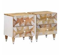 ULUYYUC Lot de 2 Tables de Chevet 40x33,5x46 cm en Bois de manguier Massif, 2 tiroirs, Design Industriel Moderne, Console dappoint Stable pour Chambre Salon Bureau