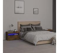 ULUYYUC Lot de 2 tables de chevet avec éclairage LED RVB moderne en bois de chêne fumé - 60 x 35 x 40 cm - Espace de rangement - Table d'appoint pour chambre à coucher, salon, couloir