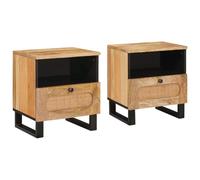 ULUYYUC Lot de 2 tables de chevet en bois massif de mangue, table de chevet avec 1 tiroir, table d'appoint en bois pour chambre à coucher, table de chevet rustique naturelle, 40 x 33 x 46 cm