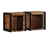 ULUYYUC Lot de 2 tables de chevet en bois massif recyclé multicolore 40 x 35 x 40 cm - Commode murale avec espace de rangement - Aspect vintage moderne pour chambre à coucher et salon