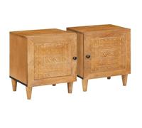ULUYYUC Lot de 2 Tables de Chevet Marron Clair 40 x 33 x 46 cm en Bois de Manguier Massif avec Rangement Porte Charnière Style Rustique pour Chambre Salon Bureau