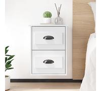 ULUYYUC Lot de 2 Tables de Chevet murales Blanc Brillant 41,5x36x53 cm Bois d ingénierie avec 2 tiroirs Design épuré économie d Espace pour Chambre Salon Bureau