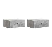 ULUYYUC Lot de 2 tables de chevet murales - Gris béton - Console de chevet suspendue en bois avec 2 tiroirs - Étagère murale flottante pour chambre à coucher et salon - 49 x 34,5 x 20 cm