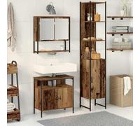 ULUYYUC Lot de 3 armoires de salle de bain en bois recyclé - 33 x 33 x 185 cm - Design moderne - Grande commode de rangement avec miroir et meuble sous-lavabo pour petite salle de bain - WC et couloir