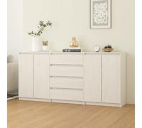 ULUYYUC Lot de 3 armoires latérales Blanches en pin Massif 180x36x84 cm Buffet Cuisine Salon avec 2 Portes 4 tiroirs Meuble Rangement Chambre Salle à Manger