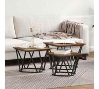 ULUYYUC Lot de 3 tables d'appoint en chêne fumé - Petite table basse rectangulaire - Marron - 40 x 40 x 32 cm - Moderne - Avec espace de rangement - Design modulaire pour salon et chambre à coucher