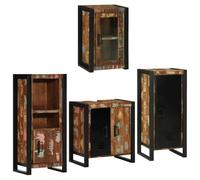 ULUYYUC Lot de 4 armoires de salle de bain en bois massif recyclé 55 x 35 x 60 cm Multicolore avec 10 étagères et 5 portes Design moderne robuste et durable pour petites salles de bains, WC d'invités