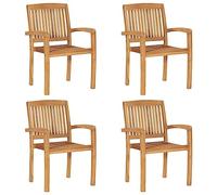 ULUYYUC Lot de 4 chaises de jardin empilables en bois de teck, 60 x 57,5 x 90 cm, résistantes aux intempéries, pour balcon, terrasse, camping, design moderne, robuste et durable, pour salle à manger