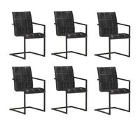 ULUYYUC Lot de 6 chaises de salle à manger cantilever en cuir véritable avec motif blocs - 51 x 56 x 91 cm - Confortables - Rétro - Sans accoudoirs - Robustes - Pour cuisine, salle à manger, salon