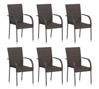 ULUYYUC Lot de 6 chaises empilables résine tressée Marron 55,5x53,5x95 cm Structure Acier époxy légères Salon terrasse Balcon Camping Jardin extérieur Fauteuil Confortable pour Salle à Manger Patio