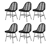 ULUYYUC Lot de 6 chaises Salle à Manger en rotin Naturel et Pieds Fer forgé Noir 49x56x84 cm Confort Ergonomique Facile Montage pour Cuisine Salon Chambre