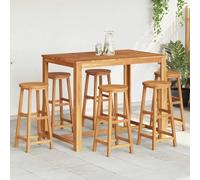ULUYYUC Lot de 6 Tabourets de Bar Bois d’Acacia 34 x 34 x 76 cm, Chaises Hautes Jardin Extérieur avec Repose-Pieds, Finition Huilée, Robustes pour Cuisine, Terrasse, Balcon, Charge 110 kg