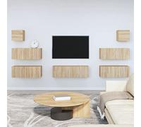 ULUYYUC Lot de 7 meubles TV, en bois de chêne Sonoma, montage mural, design moderne, 2 x 80 cm, 1 x 100 cm, 2 x 30 cm, pour salon