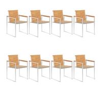 ULUYYUC Lot de 8 chaises de jardin en teck beige avec structure en acier inoxydable - 60 x 56 x 85 cm - Chaises de terrasse avec coussins - Empilables - Pour jardin, terrasse, balcon - 60 x 56 x 85 cm