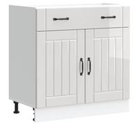 ULUYYUC Lucca Armoire d'atelier, de cuisine, meuble d'appoint, meuble bas de cuisine, en bois blanc brillant, pour bar, atelier, salle de bain, salon