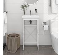 ULUYYUC Meuble de lavabo blanc en fer revêtu par pulvérisation - 40 x 38 x 83 cm - Buffet de salle de bain moderne avec compartiments ouverts - Robuste et durable - Pour petites salles de bains, WC