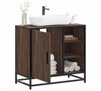 ULUYYUC Meuble de lavabo marron aspect chêne 65 x 33 x 60 cm - Matériau à base de bois et métal - Design industriel rétro - Avec espace de rangement - Compatible avec les petites salles de bains et WC