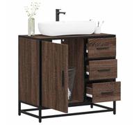 ULUYYUC Meuble de lavabo marron chêne 65 x 33 x 60 cm avec cadre en métal, armoire de salle de bain rétro avec espace de rangement, plaque de montage pour lavabo, meuble de salle de bain pour petites