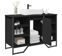 ULUYYUC Meuble de lavabo noir 91 x 35 x 60 cm avec support mural et découpe, meuble de salle de bain peu encombrant
