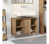 ULUYYUC Meuble de lavabo rectangulaire en chêne artisan - Moyen - Avec porte coulissante - Espace de rangement peu encombrant - Mat - Pour petites salles de bains et toilettes d'invités