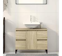 ULUYYUC Meuble de salle de bain, 80 x 33 x 60 cm, en chêne Sonoma, avec 4 tiroirs et porte, en bois composite et métal, design moderne, structure robuste, pour salle de bain et WC d'invités