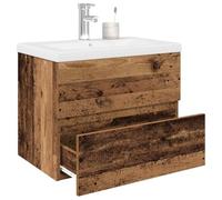 ULUYYUC Meuble de salle de bain avec lavabo encastré et robinet, 60 x 45 x 38,5 cm, en bois recyclé et céramique, blanche, petite armoire de salle de bain, avec bonde pop-up pour petites salles de