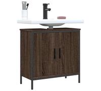 ULUYYUC Meuble de salle de bain avec siphon découpé en métal et bois - Marron - Aspect chêne - 60 x 30 x 60 cm - Meuble de salle de bain peu encombrant pour petites salles de bain