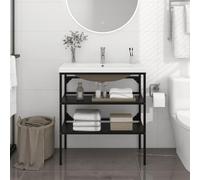 ULUYYUC Meuble de salle de bain en fer noir avec bac en céramique - 79 x 38 x 83 cm - Design moderne - Peu encombrant - Pour petites salles de bains et WC d'invités