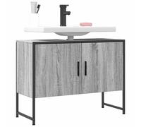 ULUYYUC Meuble de salle de bain gris Sonoma 80 x 33 x 60 cm, meuble de salle de bain, en bois dérivé et acier revêtu par pulvérisation, peu encombrant, avec découpe pour siphon, design moderne pour