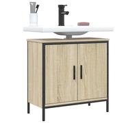 ULUYYUC Meuble de salle de bain moderne en chêne Sonoma 60 x 30 x 60 cm, meuble de salle de bain en bois et acier revêtu par pulvérisation, peu encombrant, avec découpe pour siphon, armoire de salle