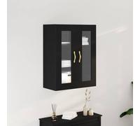 ULUYYUC Meuble Mural Chêne Noir 69,5x34x90 cm en Bois d'ingénierie avec Portes vitrées, Design Moderne Gain de Place, Buffet Salon et Cuisine élégant pour Espace Contemporain