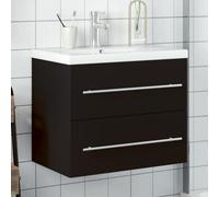 ULUYYUC Meuble sous-vasque encastrable - Noir - 60 x 38,5 x 48 cm - En céramique - Avec robinet - Espace de rangement - Design moderne - Pour petites et étroites salles de bains