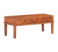 ULUYYUC Meuble TV en bois massif d'acacia 110 x 40 x 41 cm avec 2 tiroirs et bouton en métal - Meuble TV rustique pour salon et salle à manger
