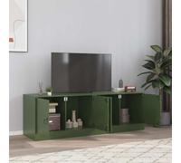 ULUYYUC Meuble TV vert olive 67 x 39 x 44 cm en acier laminé à froid avec 2 compartiments et poignées - Meuble bas stable pour salon et chambre à coucher