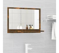 ULUYYUC Miroir de salle de bain avec étagère Chêne fumé 60 x 37 cm Matériau bois dérivé du bois Design moderne Peu encombrant Pour salle de bain, invités, WC et couloir