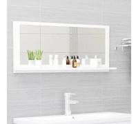 ULUYYUC Miroir de salle de bain, blanc, 90 x 10,5 x 37 cm, avec étagère, matériau à base de bois et acrylique, design moderne et étagère peu encombrante pour salle de bain, WC d'invités et couloir