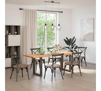 ULUYYUC Petite table mange-debout avec bords d'arbre - 220 x 80 x 74 cm - Chêne massif - Pour jardin, extérieur, cuisine, bureau