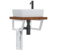 ULUYYUC Plateau de lavabo en chêne 50 x 50 cm avec support en acier flottant pour salle de bain et WC d'invités - Design moderne - Robuste et peu encombrant - Pour petites salles de bain