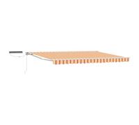 ULUYYUC Store électrique 4,5 x 3 m avec télécommande, bras articulé avec demi-cassette pour terrasse et jardin, cadre en aluminium stable, rayé jaune, orange, blanc