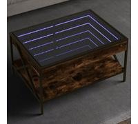 ULUYYUC Table basse avec miroir LED Infinity en bois et métal fumé, table d'appoint robuste pour salon et chambre à coucher, avec éclairage RVB et port USB