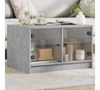 ULUYYUC Table basse avec portes en verre - Gris béton - 68 x 50 x 42 cm - Table d'appoint moderne avec espace de rangement supplémentaire pour salon, chambre à coucher et couloir