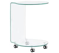 ULUYYUC Table basse en verre de sécurité transparent 45 x 40 x 58 cm Table d'appoint moderne avec roulettes pour salon