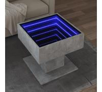 ULUYYUC Table basse miroir LED Infinity gris béton en bois avec éclairage RVB, robuste, 50 x 50 x 45 cm, table d'appoint pour salon, chambre à coucher et couloir
