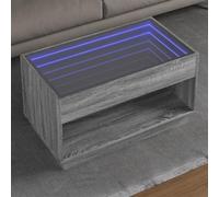 ULUYYUC Table basse miroir LED Infinity - Gris Sonoma - 90 x 50 x 50 cm - Avec éclairage RVB - Pour salon, chambre à coucher