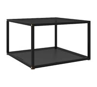 ULUYYUC Table basse noire 60 x 60 x 35 cm Verre trempé Design moderne à 2 niveaux pour salon Table d'appoint avec acier revêtu par pulvérisation
