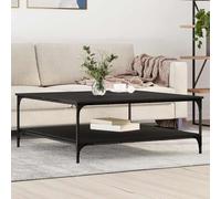 ULUYYUC Table basse noire, aspect chêne, 100 x 100 x 40 cm, avec étagère industrielle, structure en métal et bois, design moderne, robuste et durable, pour salon, chambre à coucher, couloir