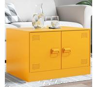 ULUYYUC Table basse - Petite table d'appoint - Jaune moutarde - 67 x 50 x 44 cm - Structure en acier robuste avec 2 portes et espace de rangement - Pratique pour salon, chambre à coucher ou couloir