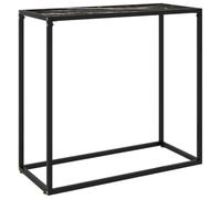 ULUYYUC Table console noire 80 x 35 x 75 cm en verre trempé | Table de couloir fine avec plateau en verre effet marbre et structure en acier robuste pour salon ou couloir.