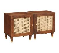 ULUYYUC Table de Chevet 2 pcs 40 x 33.5 x 46 cm en Bois de manguier Massif avec Portes Rangement Chambre Design Intemporel Petit Meuble Robuste pour Chambre Salon Bureau