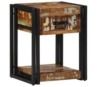 ULUYYUC Table de Chevet 40x35x50 cm Bois de Récupération Massif, 1 Tiroir & 1 Étagère, Finition Texturée Rustique, Structure Acier Poudré, Rangement Chambre, Petite Table Industrielle pour Salon Lit